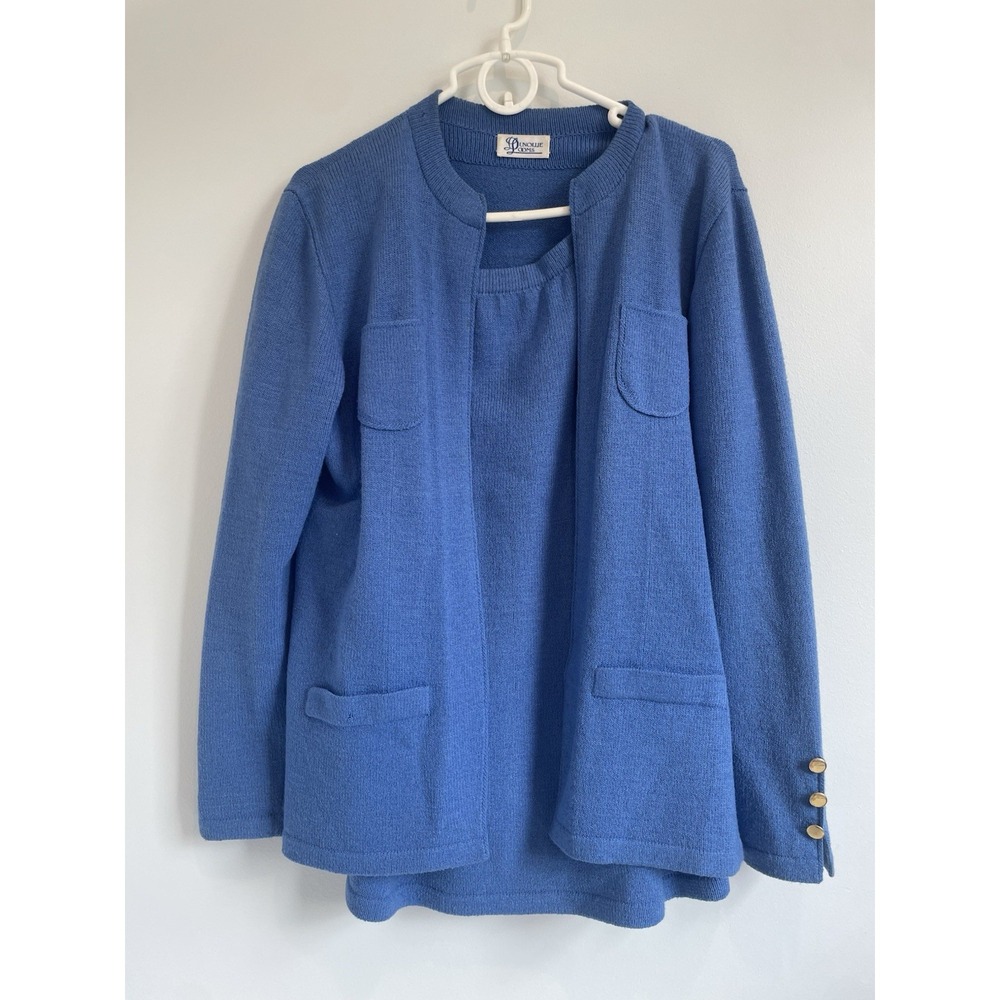 Vintage 1980s Dunollie Looms Knit Sweater Skirt Set Blue Size 12 Classic‎